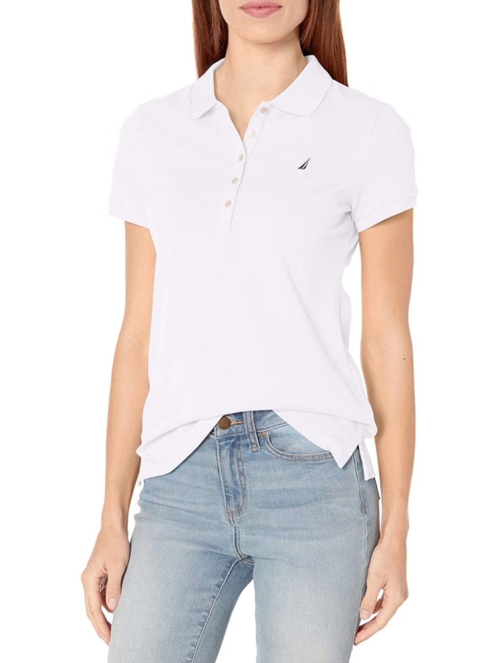 Nautica White Stretch Cotton Classic Polo Shirt L Short Sleeve Golf Tennis